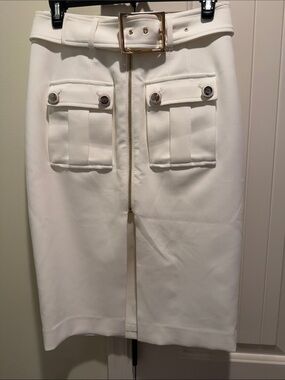 White House Black Market White Belted Midi utility Skirt  size 6p